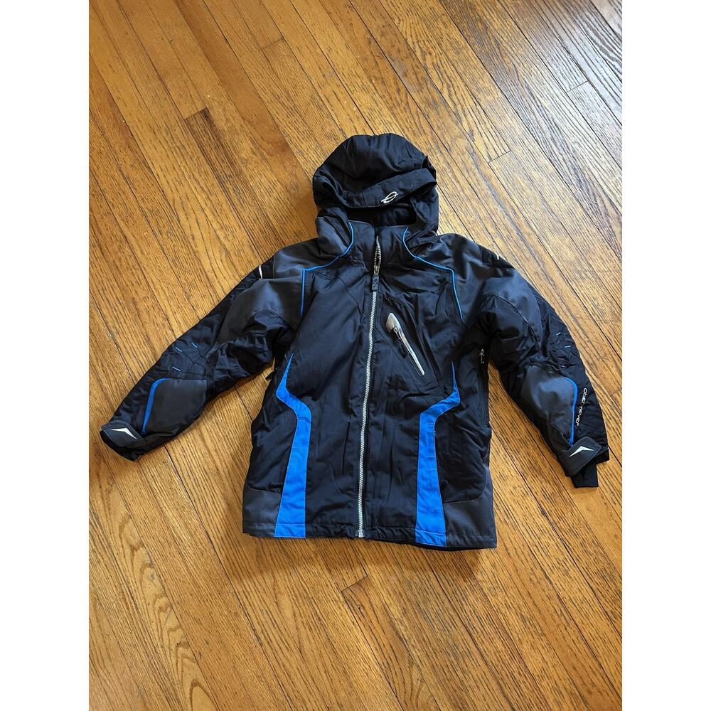 Obermeyer Jacket Youth Juniors 12 Black Blue Hooded Ski Snow Winter Coat Zip